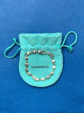 Authentic Tiffany & Co. sterling silver 925 puff heart link bracelet w/ Pouch